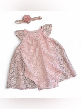 Girls' Pink Lace Formal Dress with Headband